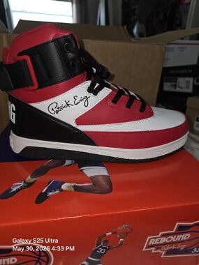 Patrick Ewing Rebound High-Top Sneakers in Red, White & Black. 11M NWT